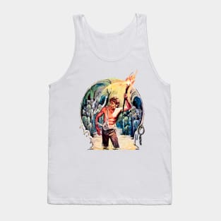 Surrounded by Ghosts Spectral Phantoms at Night Fire Retro Horror Vintage Comics Tank Top